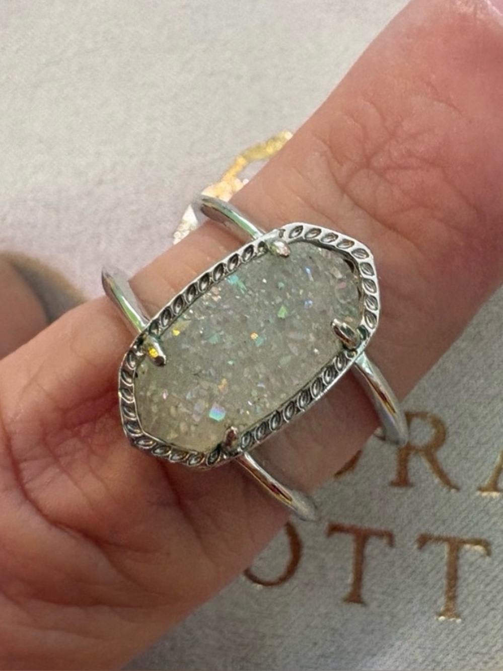 Kendra Scott Iridescent White Druzy Double-Band Ring 8